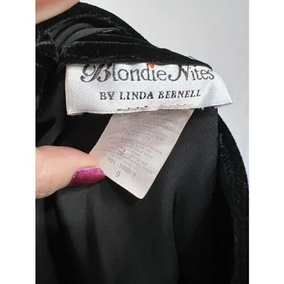 Y2K Vintage Black Stretch Velvet sequin Halter Top Dress Blondie Nites Size 9 - Picture 5 of 6